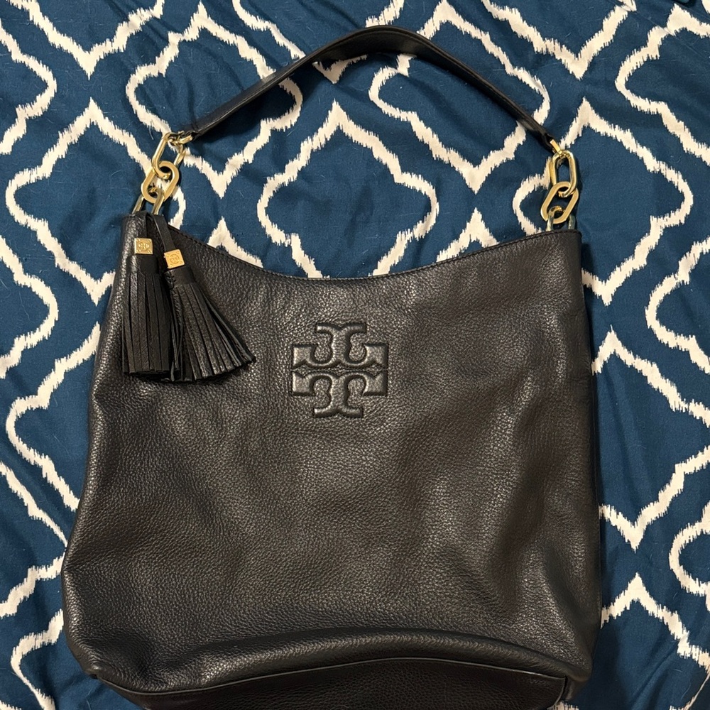 Tory Burch Black Hobo Bag with Gold Accents